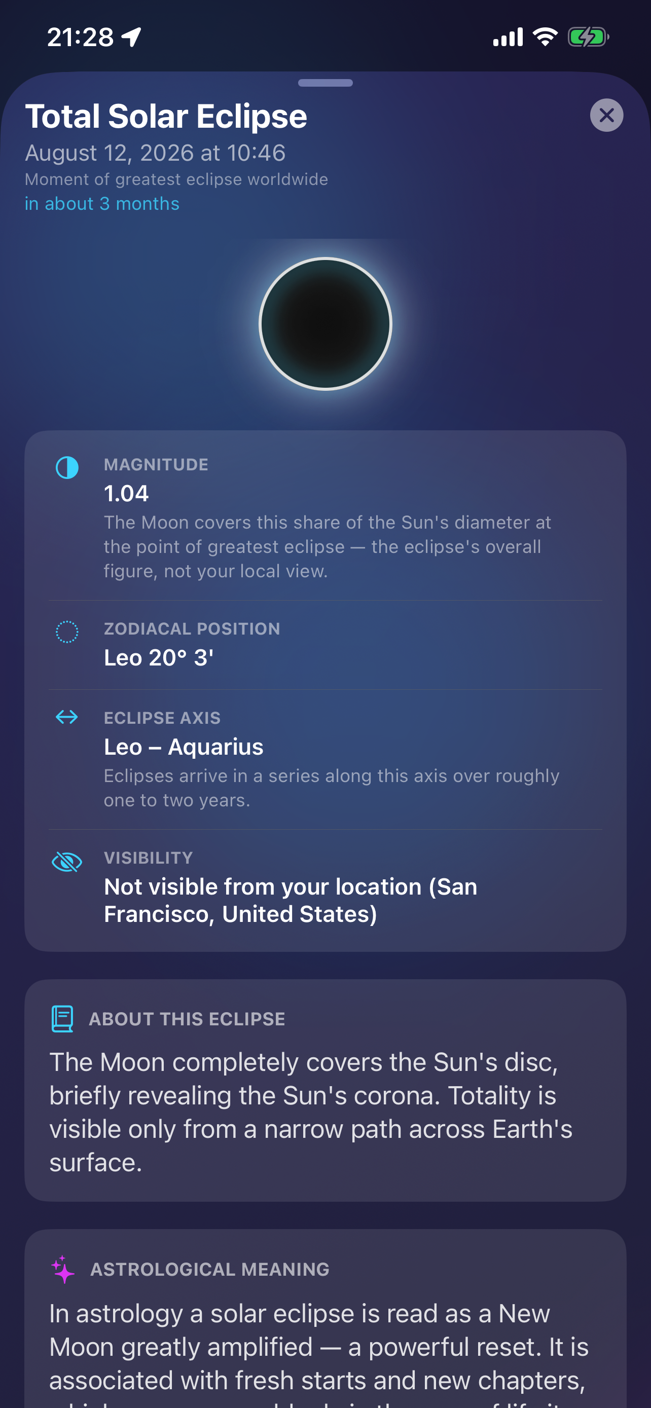 Magnitude, timing, visibility, and meaning for each eclipse.